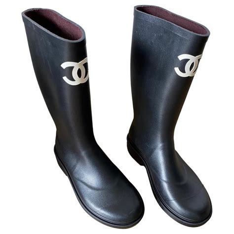 chanel black rubber boots|Chanel boots with pearl heel.